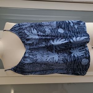 Navy on Sky Blue Tropical Print Sleeveless Top